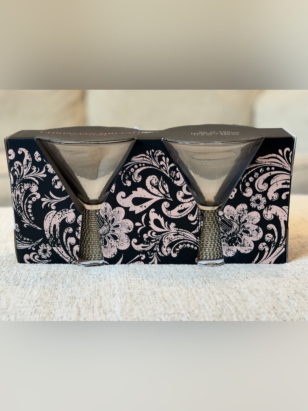 Christian Siriano Set of 2 Floral Decorated Gray Martini Glasses 11.8oz
